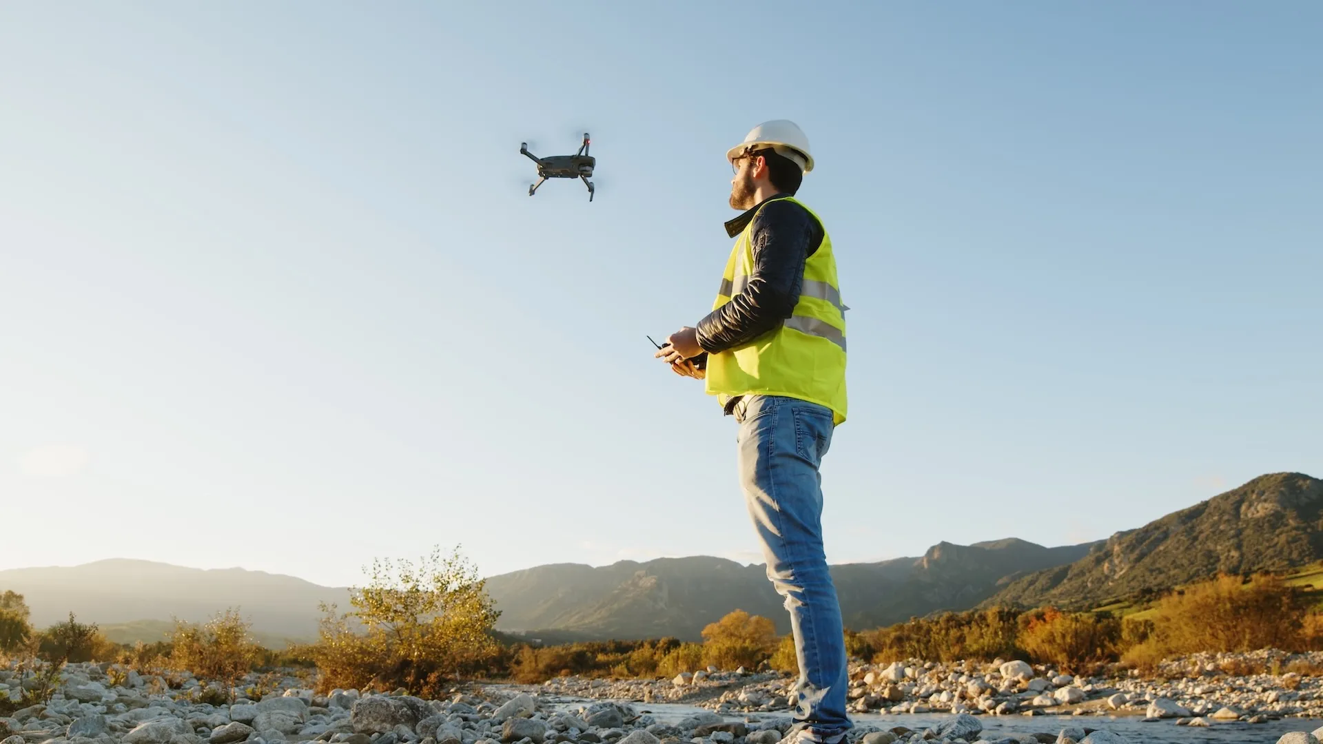 Utility field crew reviewing drone inspection results on site